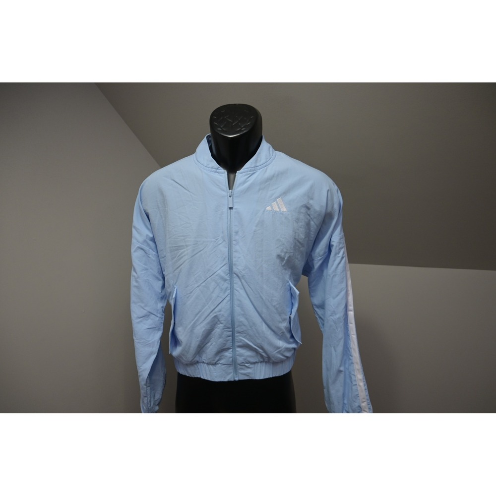 Adidas Track Jacket Womens Small Light Blue 3-Stripe Mesh Lined Full Zip EUC
